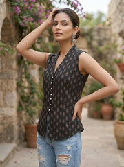 Women Black Printed Top