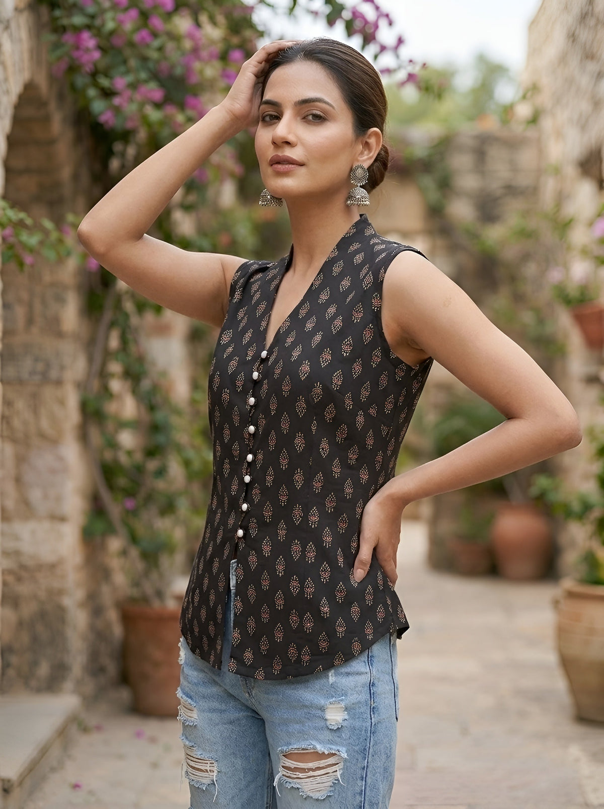 Women Black Printed Top