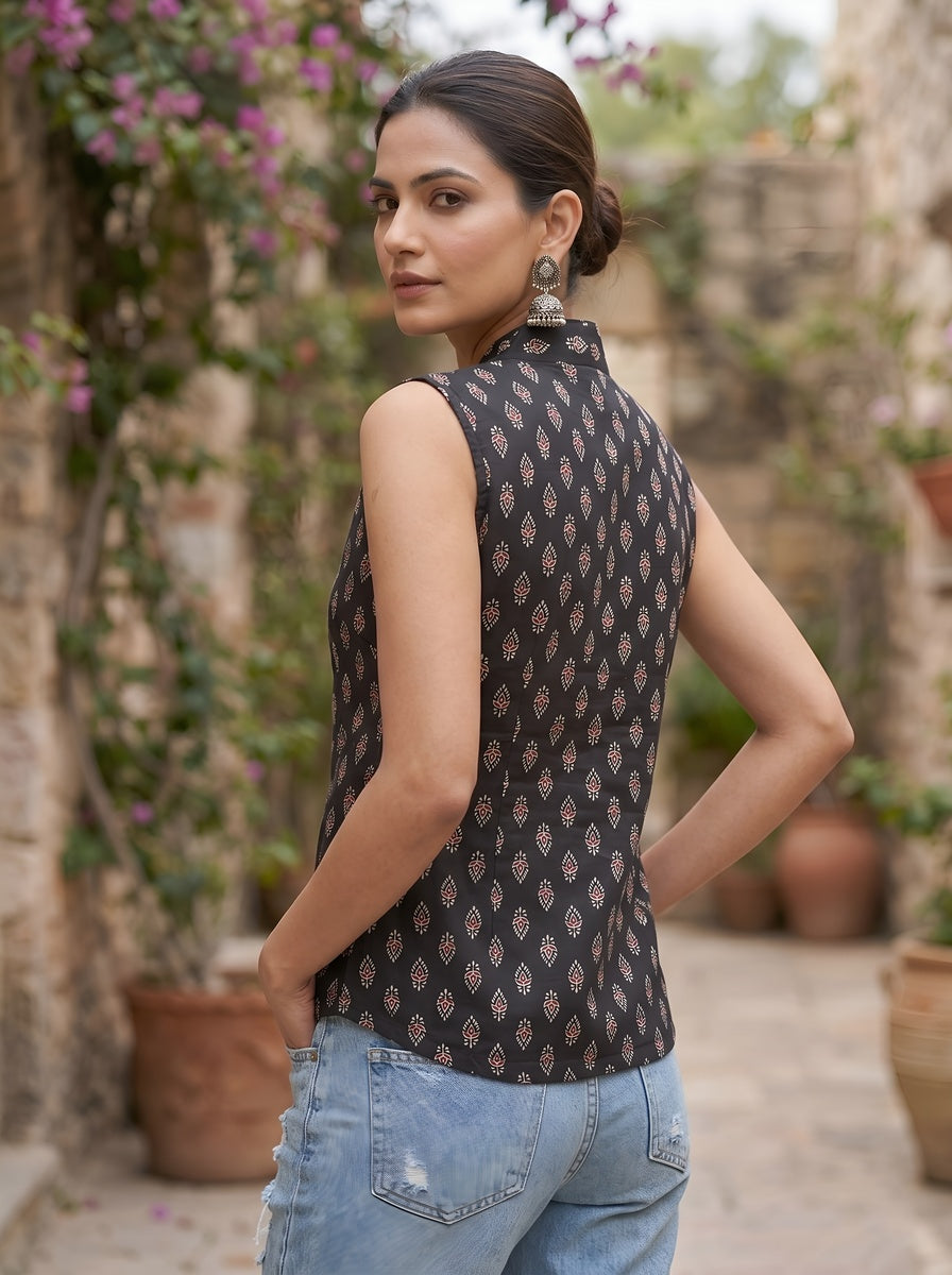 Women Black Printed Top