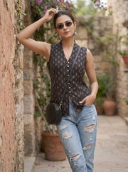 Women Black Printed Top