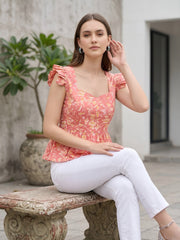 Peach Floral Printed Top for Women