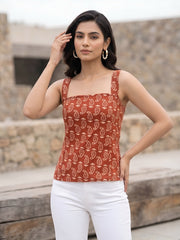 Women Rust Printed Top