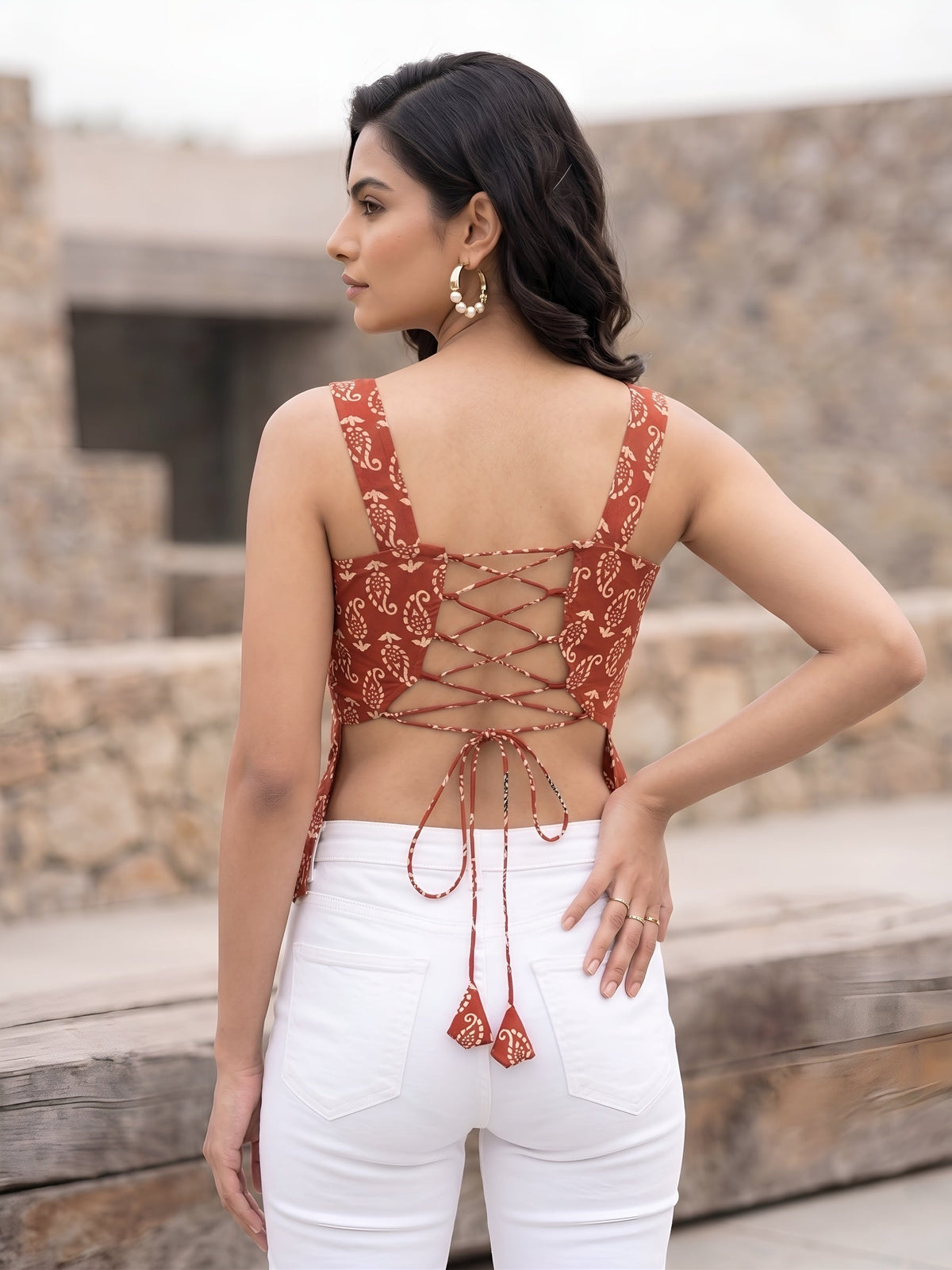 Women Rust Printed Top