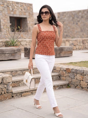 Women Rust Printed Top