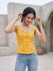 Women Yellow Printed Top