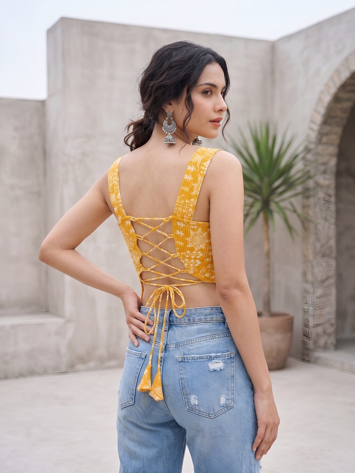 Women Yellow Printed Top