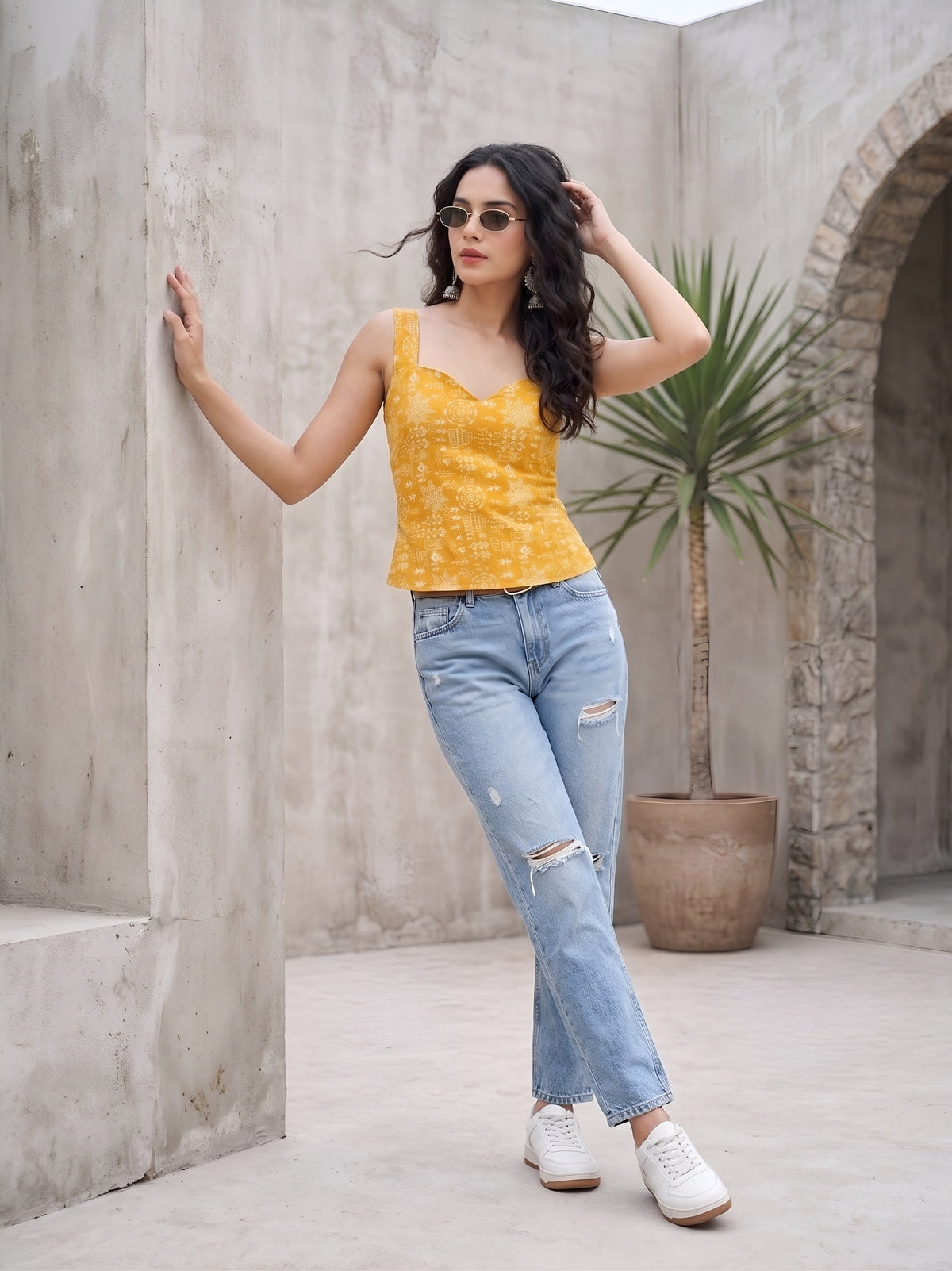 Women Yellow Printed Top