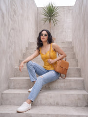 Women Yellow Printed Top