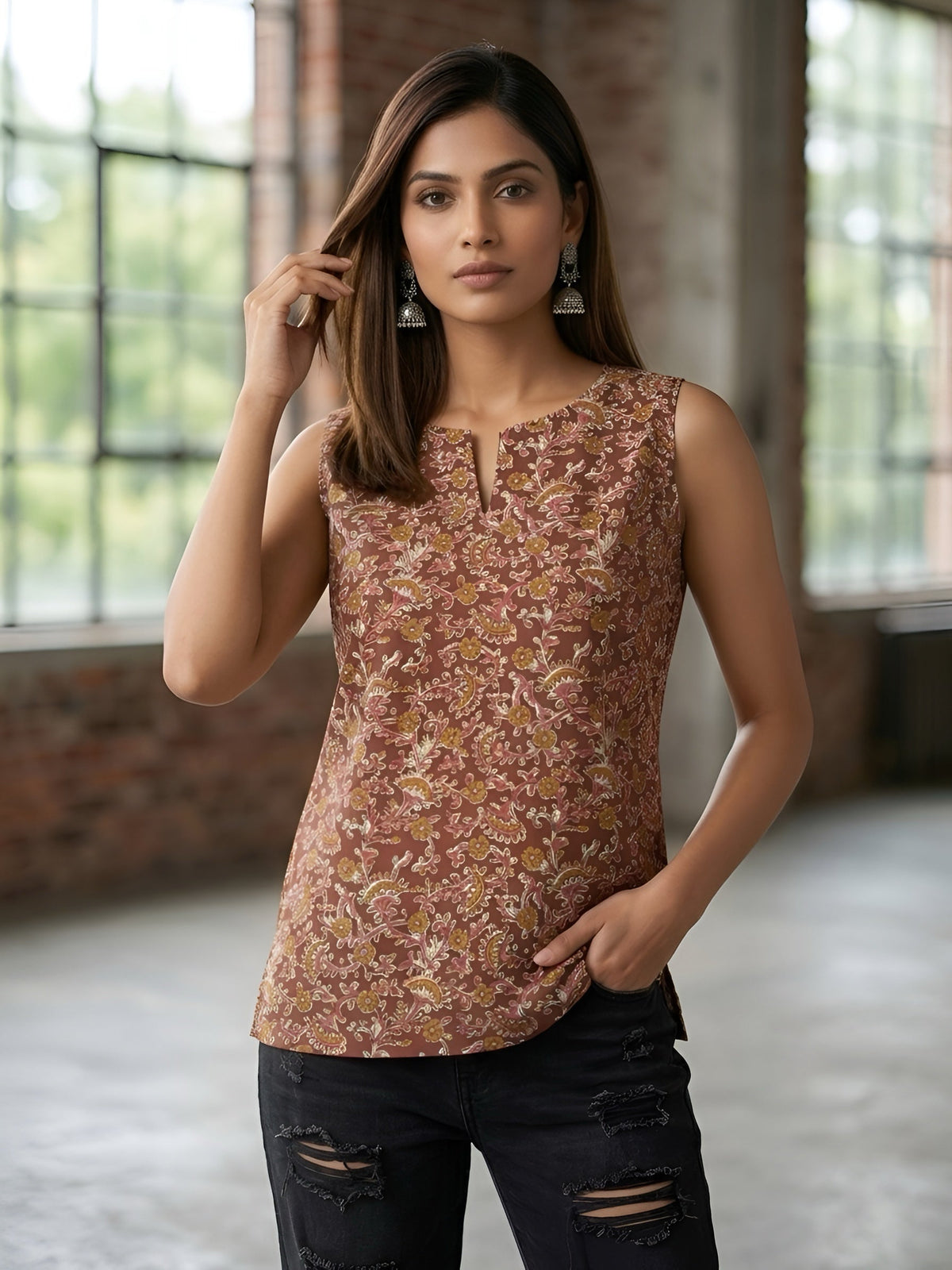 Women Brown Printed Stylish Crop Top