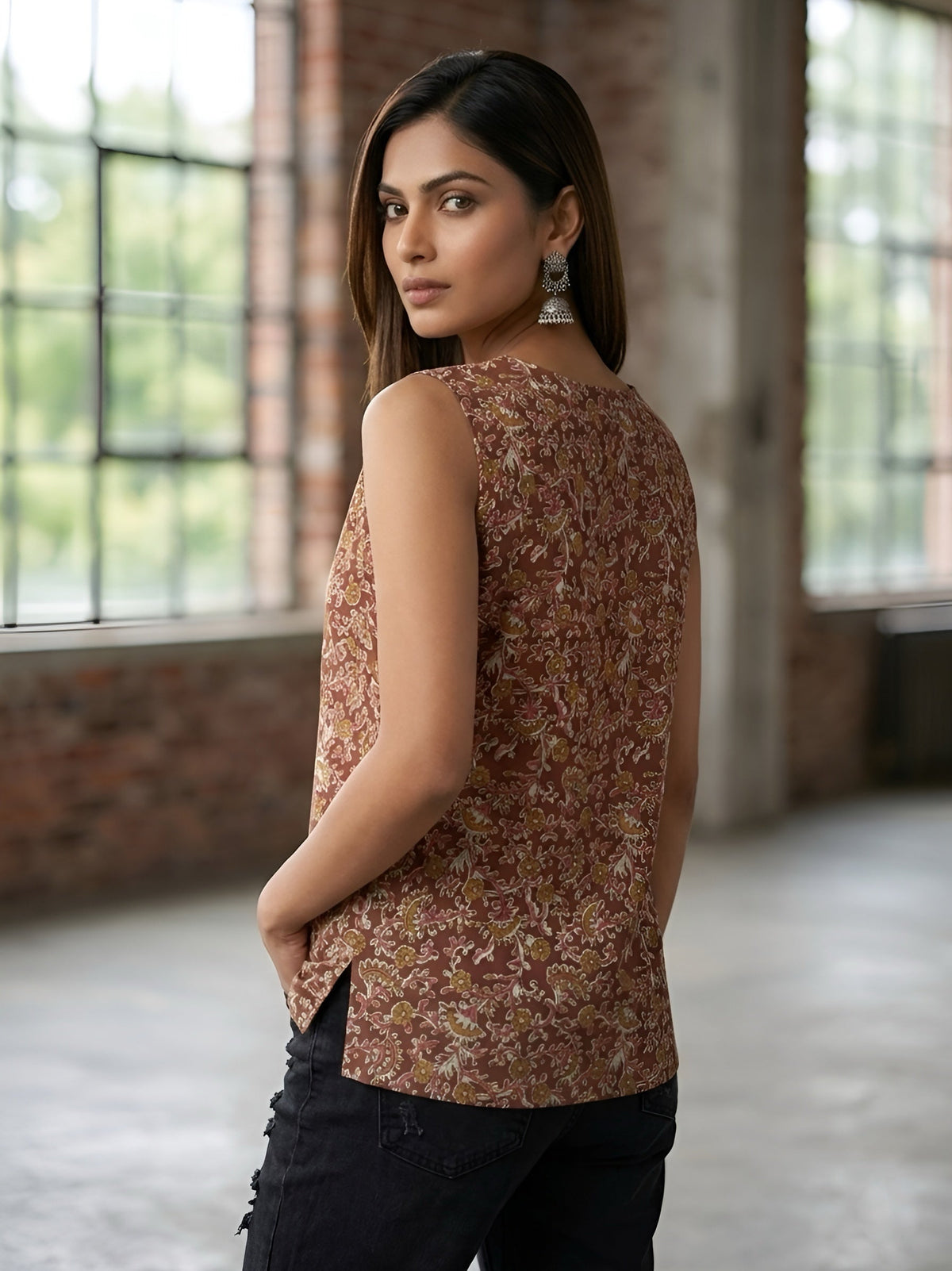 Women Brown Printed Stylish Crop Top
