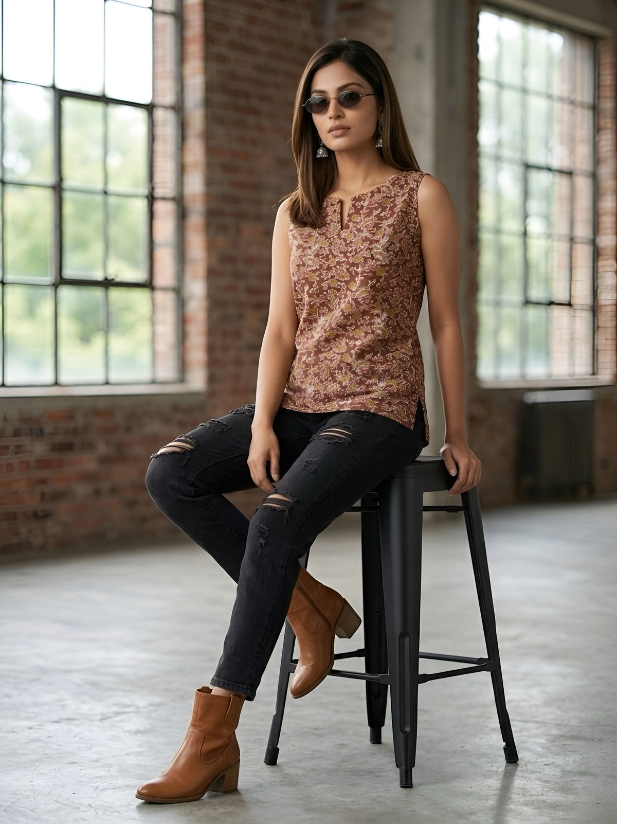 Women Brown Printed Stylish Crop Top