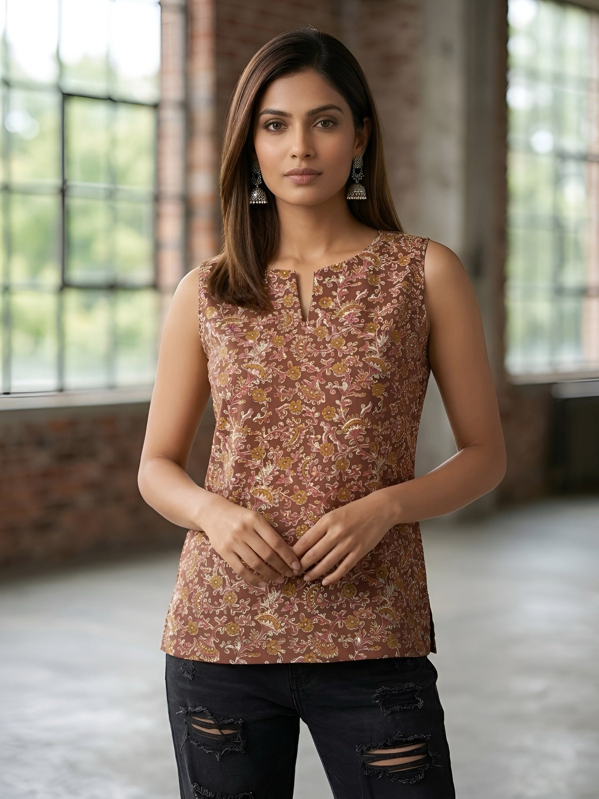 Women Brown Printed Stylish Crop Top
