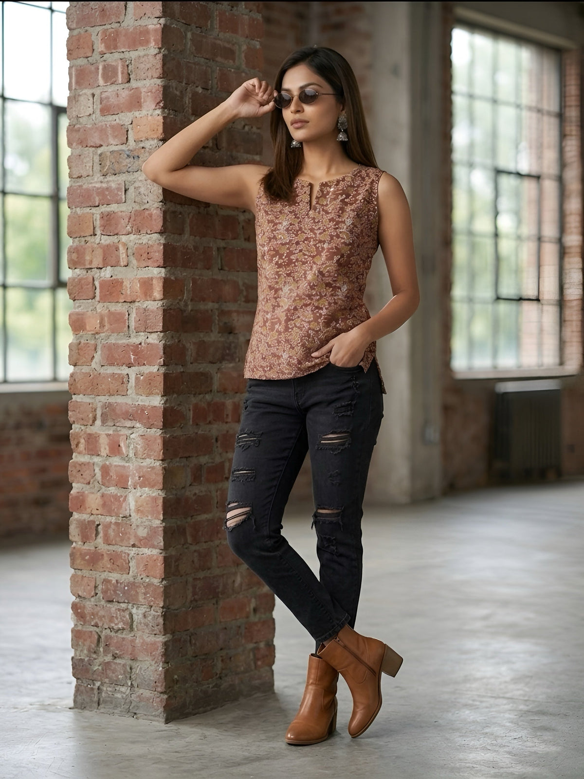 Women Brown Printed Stylish Crop Top