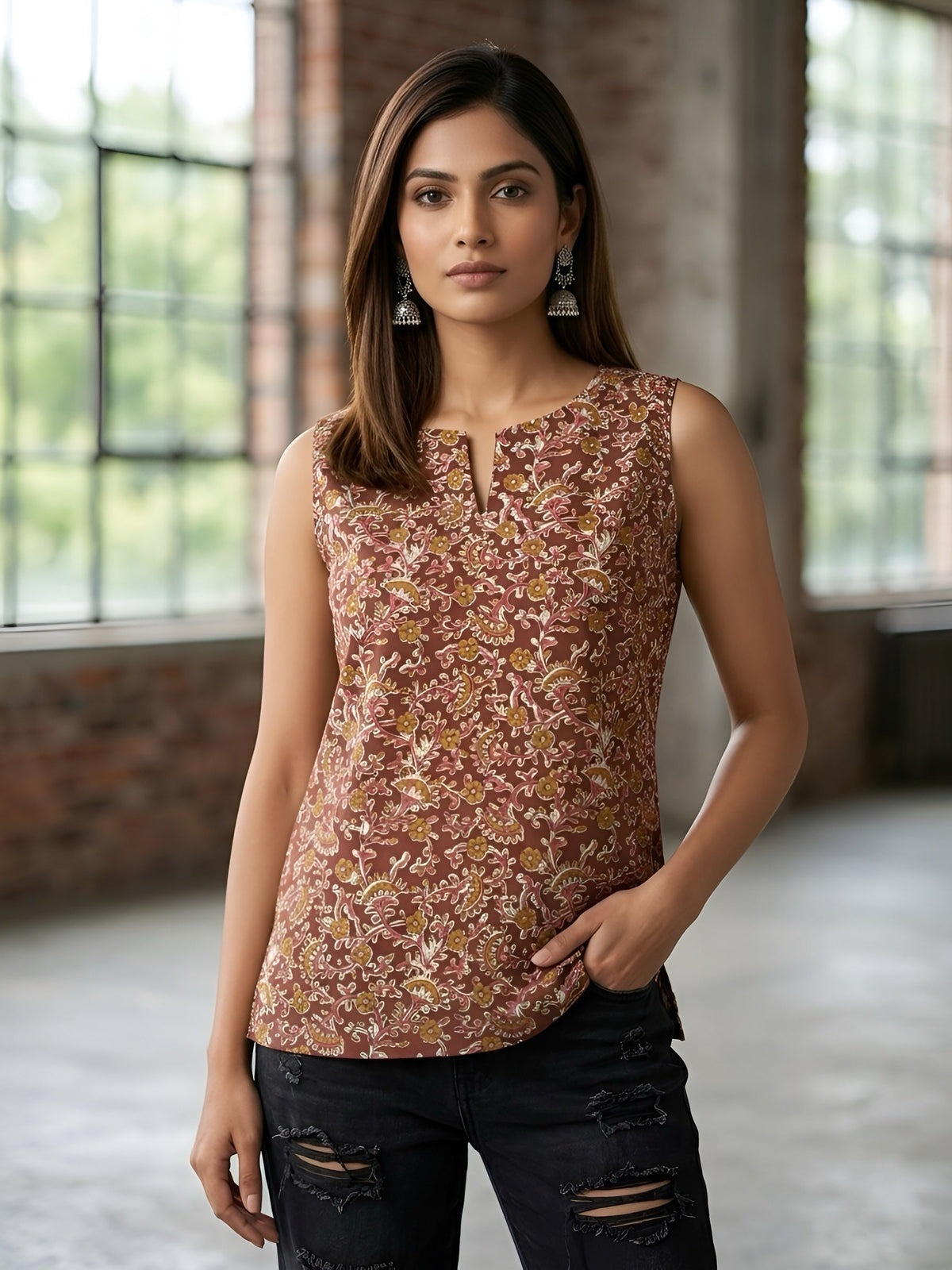 Women Brown Printed Stylish Crop Top