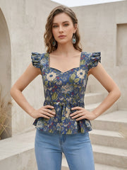 Women Blue Printed Stylish Crop Top