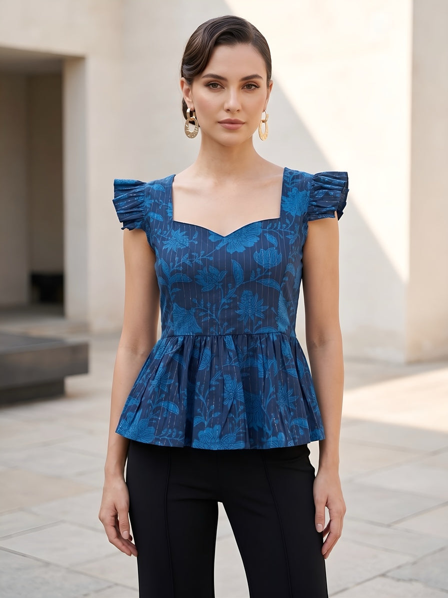 Women Blue Printed Stylish Crop Top