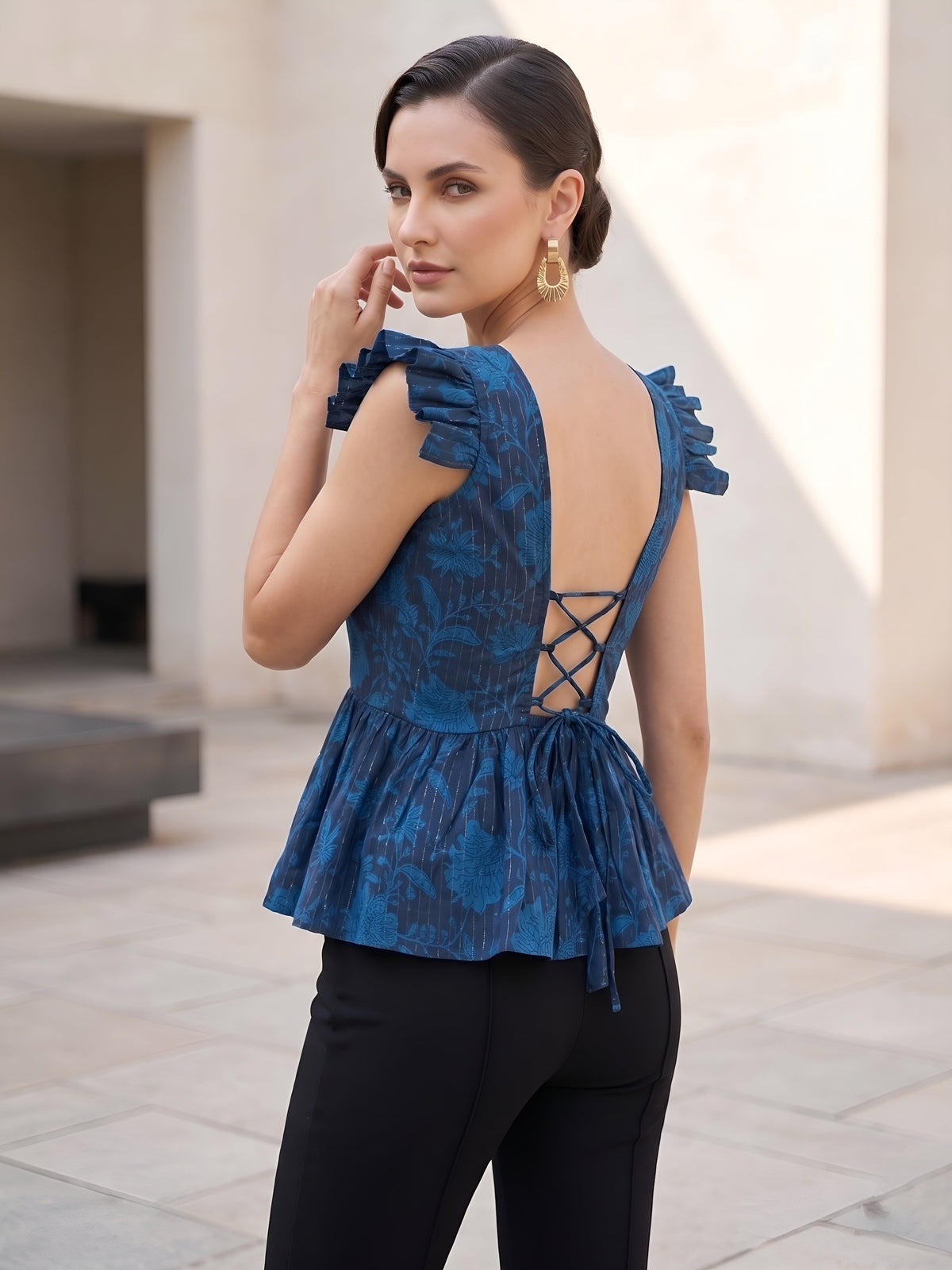 Women Blue Printed Stylish Crop Top