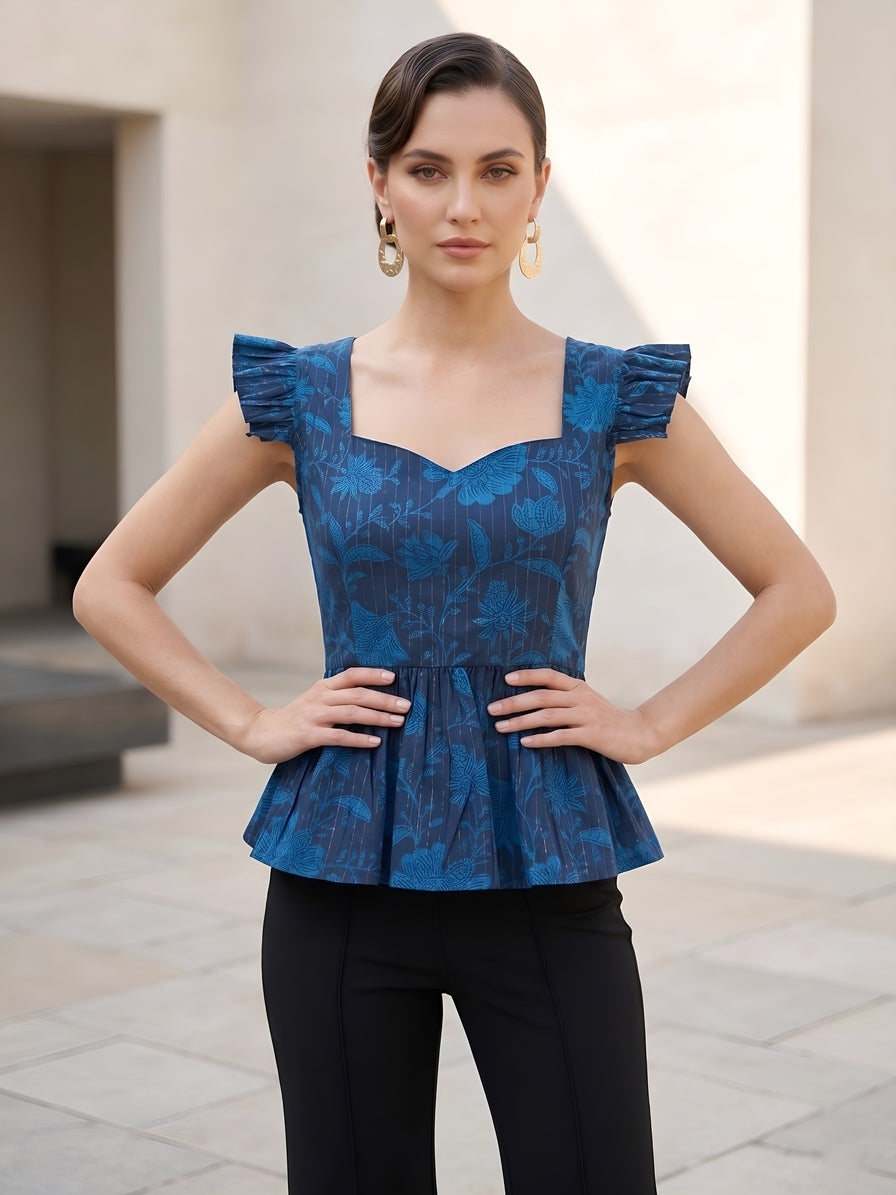 Women Blue Printed Stylish Crop Top