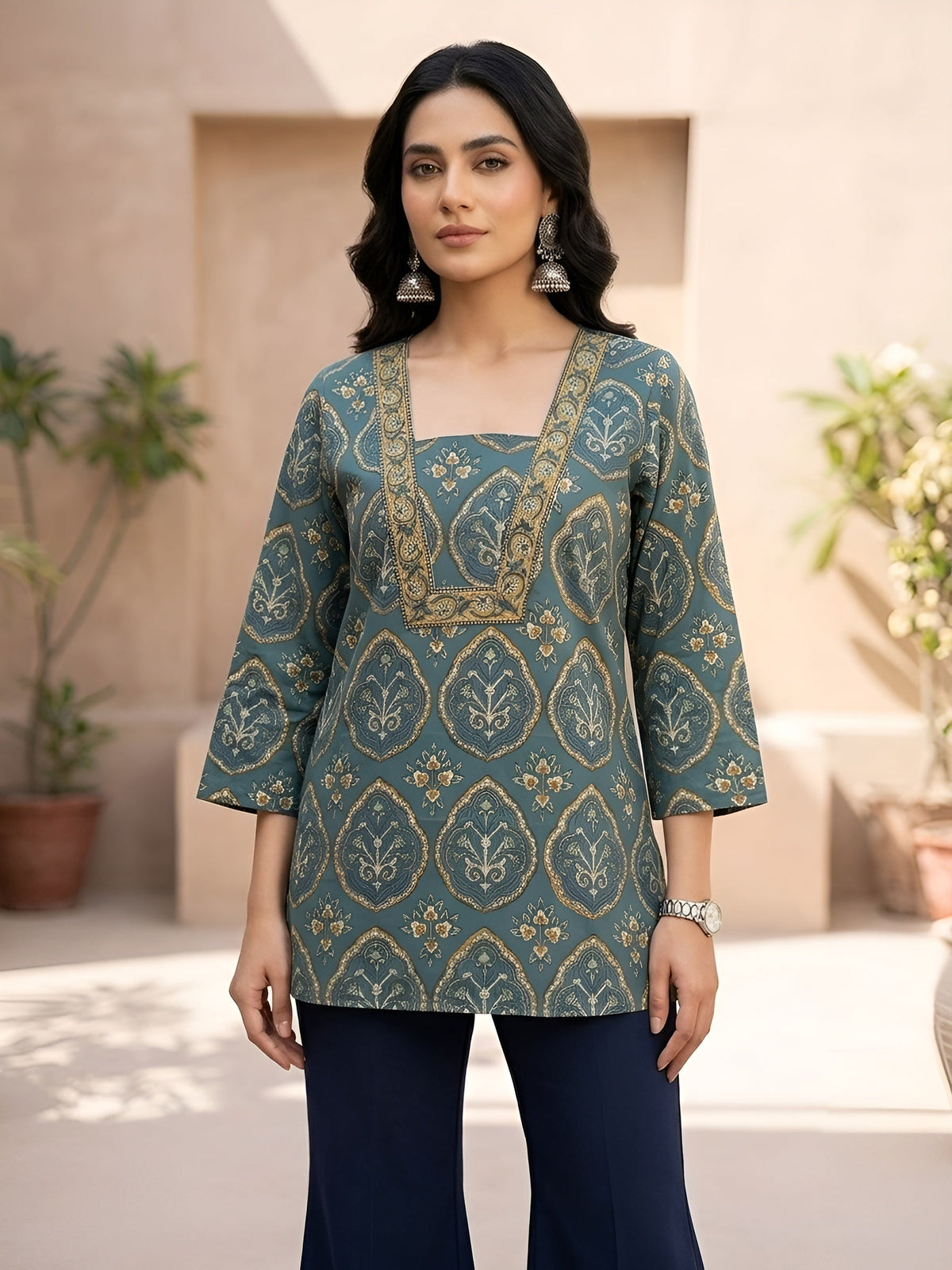 Women Green Printed Straight Tunic
