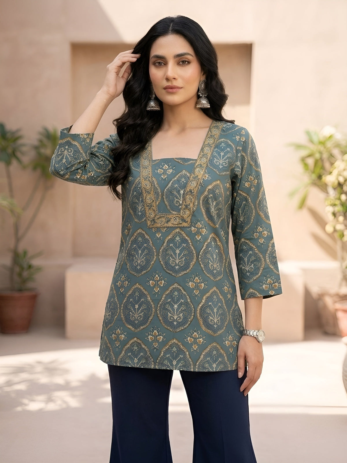 Women Green Printed Straight Tunic