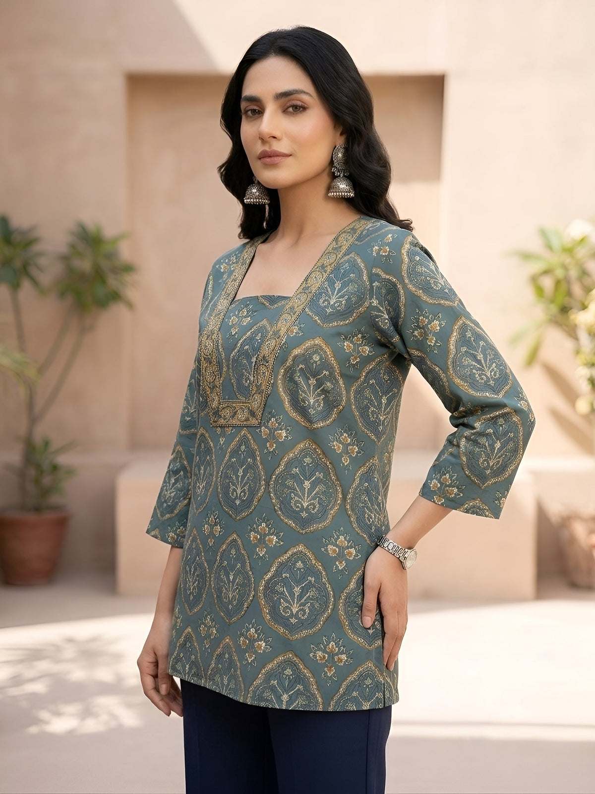 Women Green Printed Straight Tunic