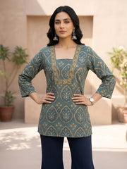 Women Green Printed Straight Tunic