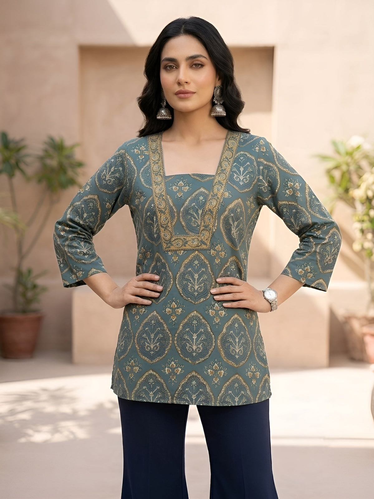 Women Green Printed Straight Tunic