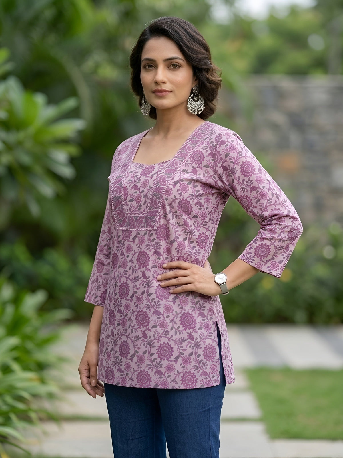 Women Lavender Printed Straight Tunic