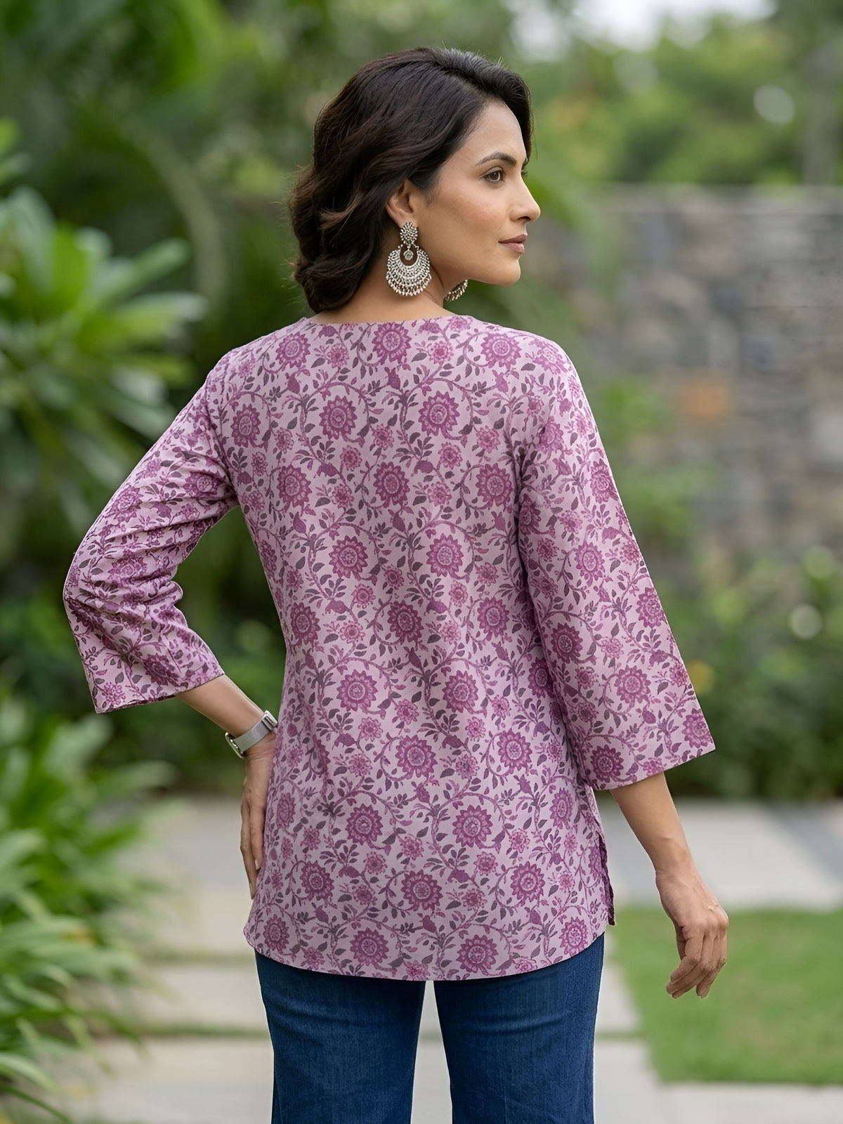 Women Lavender Printed Straight Tunic