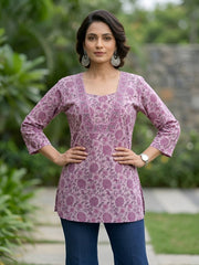 Women Lavender Printed Straight Tunic