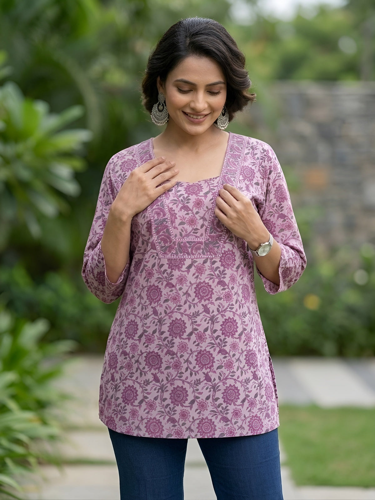 Women Lavender Printed Straight Tunic