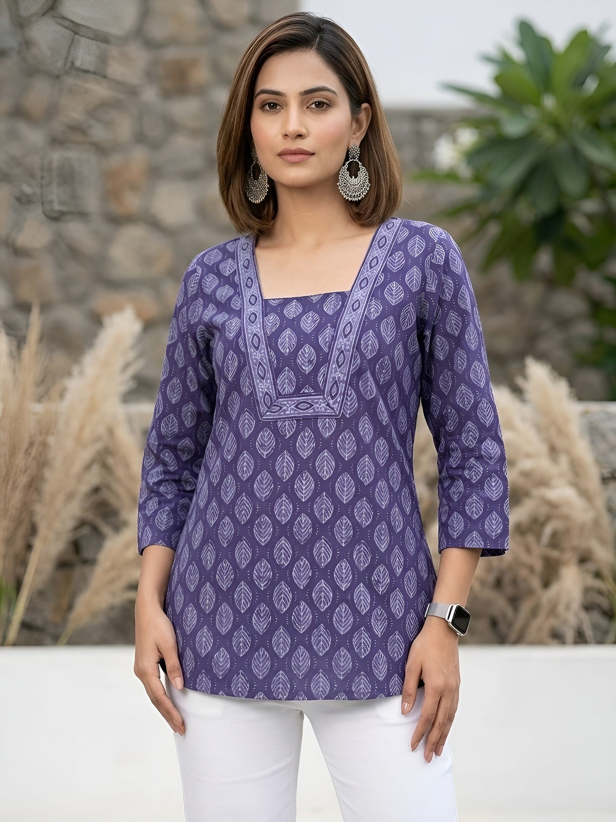Women Purple Printed Straight Tunic