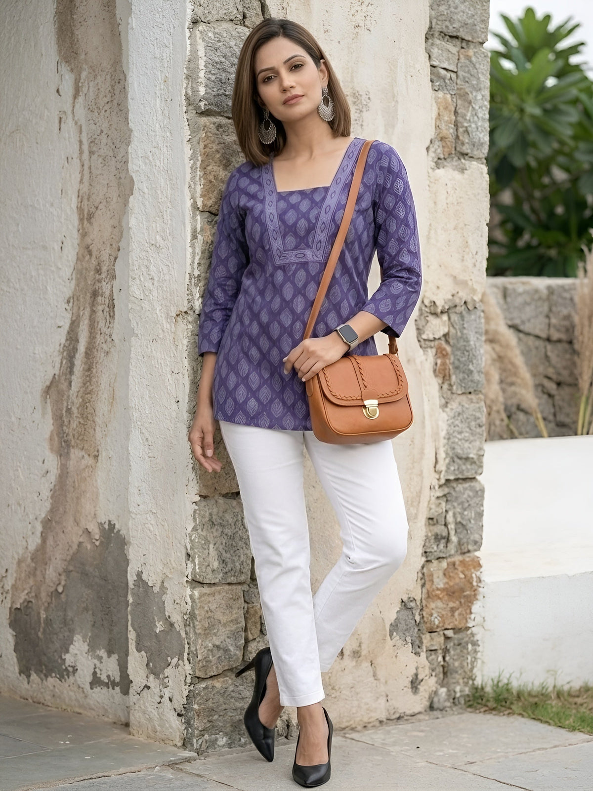 Women Purple Printed Straight Tunic