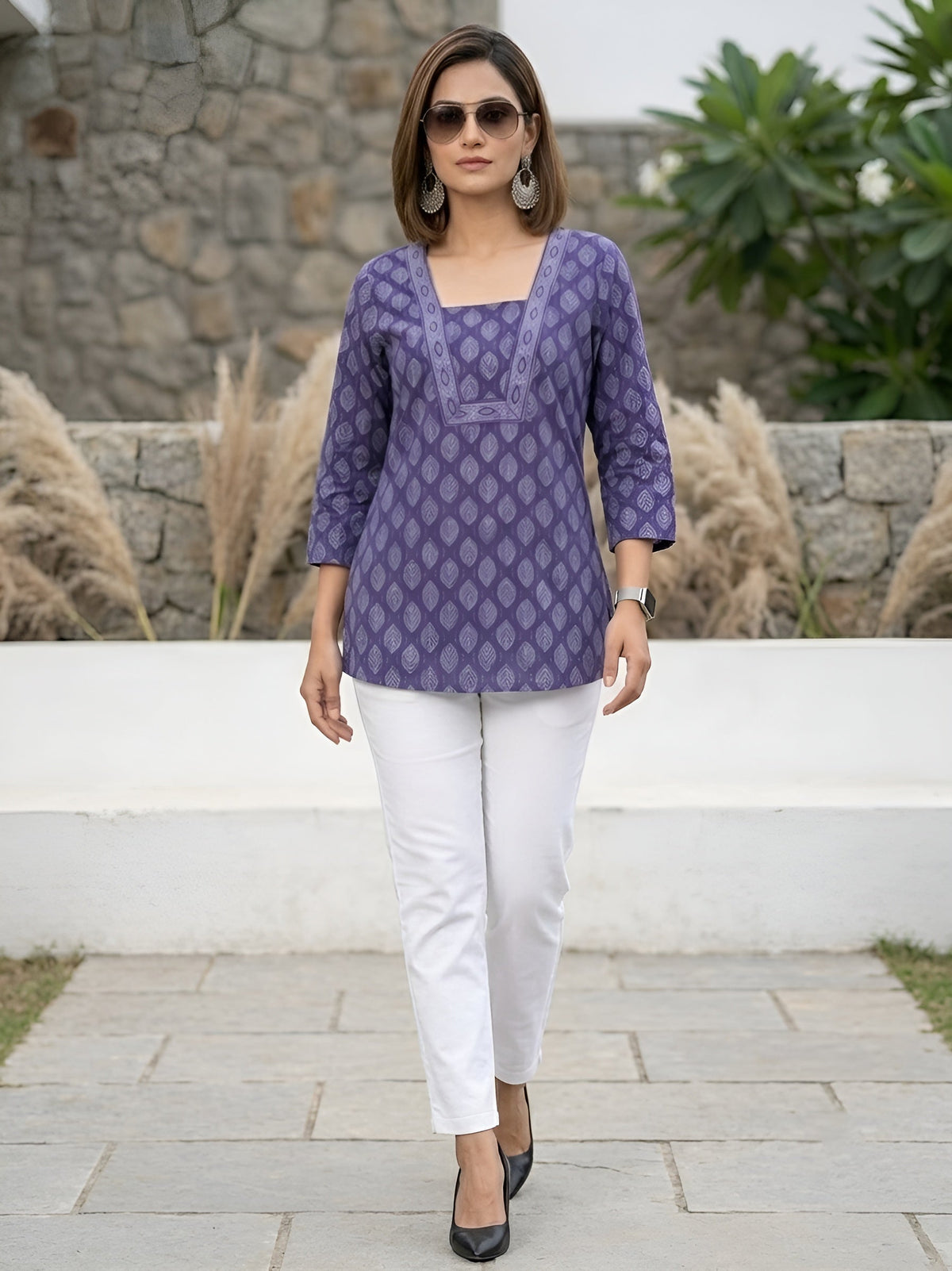 Women Purple Printed Straight Tunic