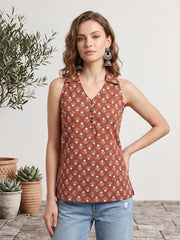 Women Rust Printed Stylish Crop Top
