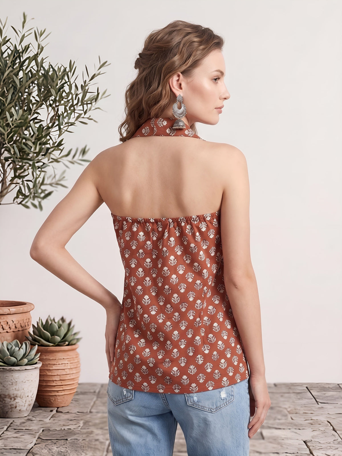 Women Rust Printed Stylish Crop Top