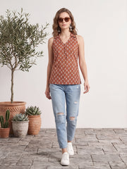 Women Rust Printed Stylish Crop Top