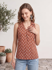 Women Rust Printed Stylish Crop Top