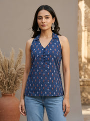 Women Blue Printed Stylish Crop Top
