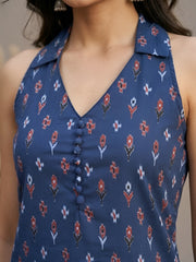 Women Blue Printed Stylish Crop Top