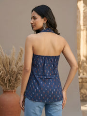 Women Blue Printed Stylish Crop Top