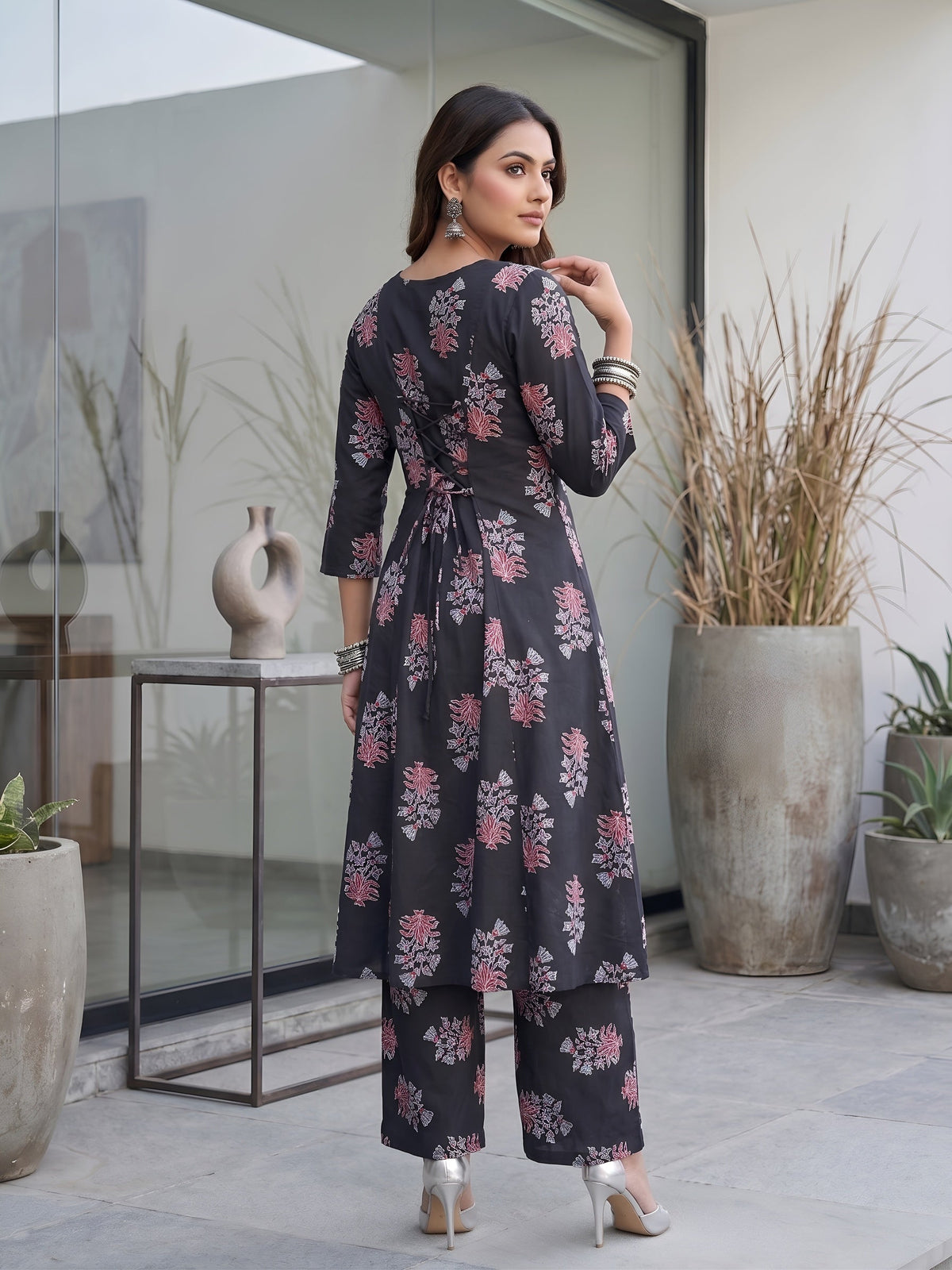 Black Printed Two Piece Rayon Co-ord Set for Women