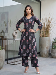 Black Printed Two Piece Rayon Co-ord Set for Women