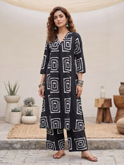 Black Printed Two Piece Rayon Co-ord Set for Women