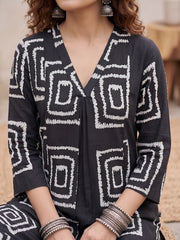 Black Printed Two Piece Rayon Co-ord Set for Women