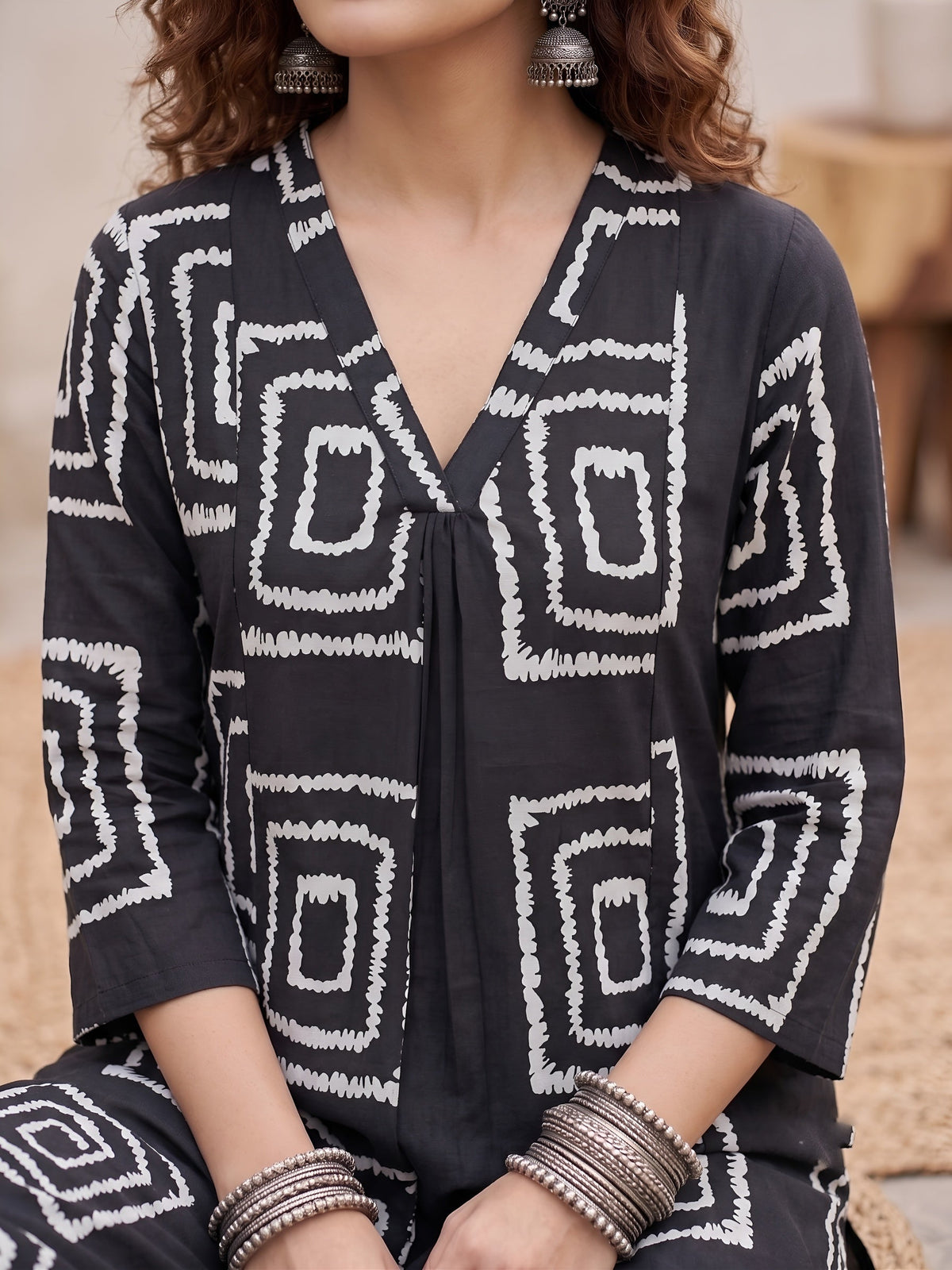 Black Printed Two Piece Rayon Co-ord Set for Women