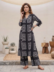 Black Printed Two Piece Rayon Co-ord Set for Women