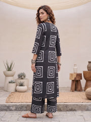 Black Printed Two Piece Rayon Co-ord Set for Women