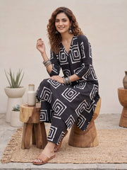 Black Printed Two Piece Rayon Co-ord Set for Women