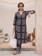 Black Printed Two Piece Rayon Co-ord Set for Women